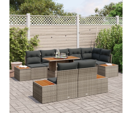 Set de sofá para jardín  Set de 9 Gris, Madera Natural