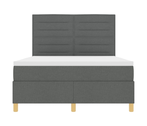 Cama con somier y colchón & LED Gris Oscuro 140x200 cm Tela