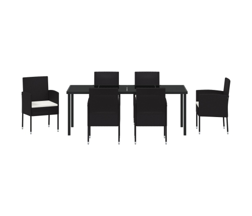Set de Comedor de Jardín de 7 Piezas con Cojines Negro Poliratán
