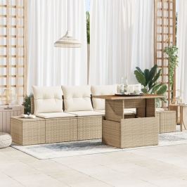 Set de sofá de jardín  Set de 5 Beige Ratán Muebles de exterior