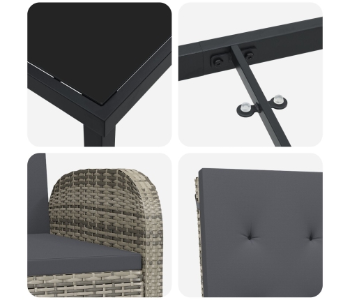 Set de Comedor de Jardín de 3 Piezas con Cojines - Poliratán Gris