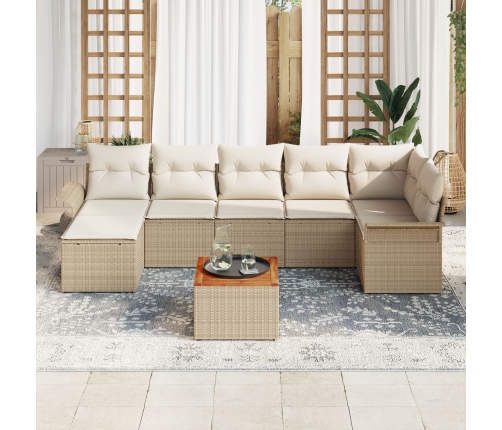 Juego de Sofás de Jardín de 8 Piezas con Cojines Beige Ratán Sintético Acacia