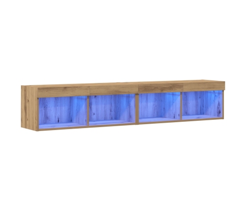 Gabinetes para TV de  con luces LED 2 piezas en roble artesanal 80x30x30 cm