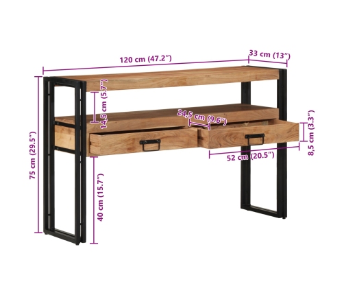 Mesas Auxiliares  Negras 120x33x75 cm de Madera Maciza de Acacia y Metal