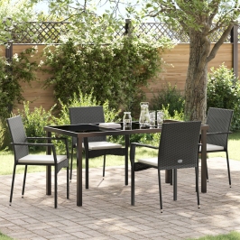 Juego de Comedor de Jardín de 5 Piezas  con Cojines Negro Poliratán