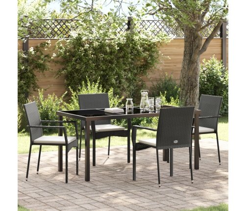 Juego de Comedor de Jardín de 5 Piezas  con Cojines Negro Poliratán