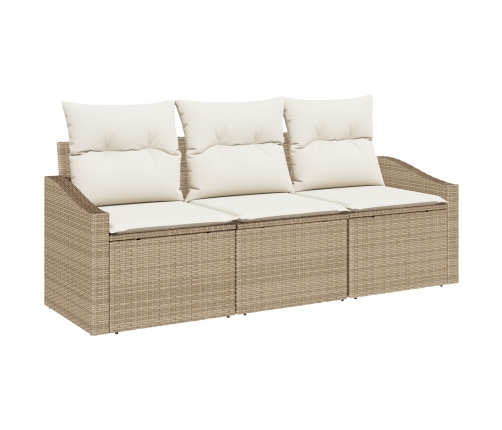 Set de Sofá de Jardín de 3 Piezas con Cojines Beige Polirratán