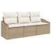 Set de Sofá de Jardín de 3 Piezas con Cojines Beige Polirratán