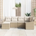 Conjunto de Comedor Jardín de 6 Piezas con Cojines Beige Ratán Poliéster