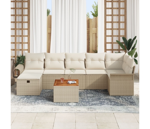 Juego de Sofá de Jardín de 8 Piezas con Cojines Beige de Ratán