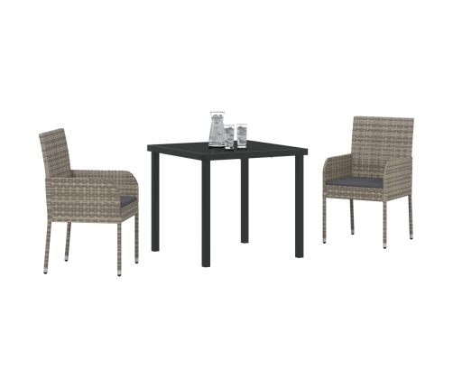 Set de Comedor de Jardín  de 3 Piezas con Cojines Grises Poliratán