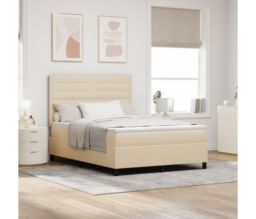 Cama Box Spring  con Colchón Crema 140x190 cm Tela