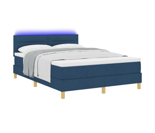 Cama Box Spring con Colchón & LED Azul 140x190 cm Tela