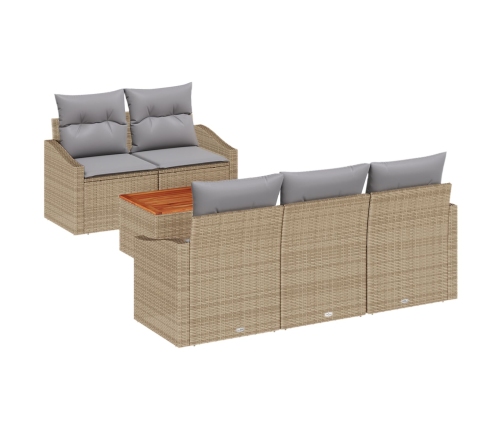 Juego de Sofá de Jardín de 6 Piezas con Cojines Beige Poliratán Acacia