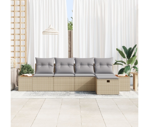 Conjunto de Sofás de Jardín de 5 Piezas con Cojines Beige Ratán Sintético