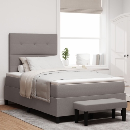 Cama Box Spring  con Colchón y Banco Taupe 120x200 cm Tela