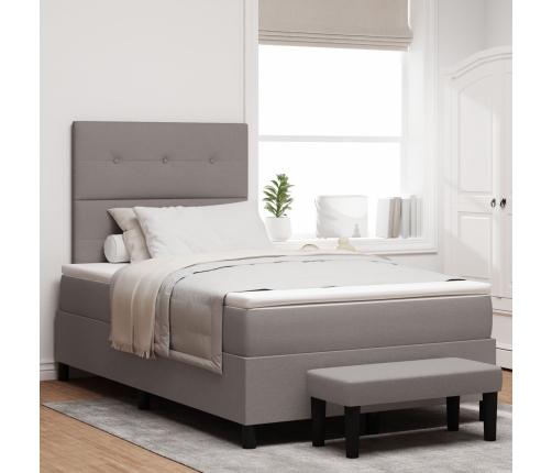 Cama Box Spring  con Colchón y Banco Taupe 120x200 cm Tela