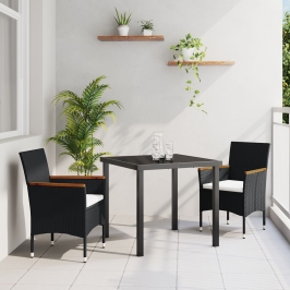 Juego de comedor de jardín de 3 piezas  en poliratán negro