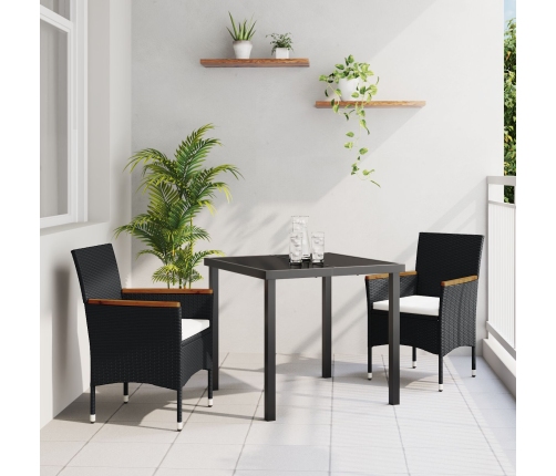 Juego de comedor de jardín de 3 piezas  en poliratán negro