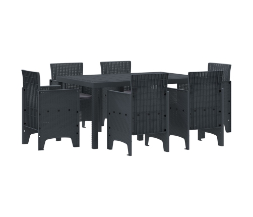 Conjunto de Comedor de Jardín de 7 Piezas con Cojines de Poliratán Grises