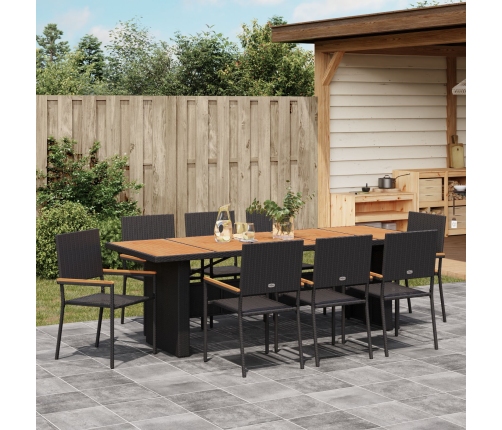 Set de comedor de jardín de 9 piezas  negro de poli ratán