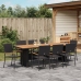 Set de comedor de jardín de 9 piezas  negro de poli ratán