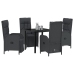 Juego de comedor para jardín  de 5 piezas con cojines, negro, poliratán