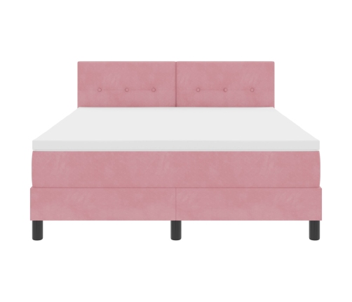 Cama Box Spring  con Colchón Rosa 140x190 cm Terciopelo