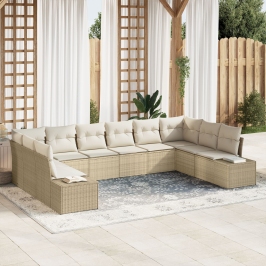 Conjunto de sofá de jardín de 10 piezas con cojines Beige Ratán Sintético