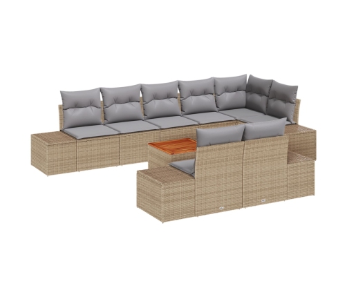 Set de sofá de jardín  de 9 piezas con cojines Beige Poliratán Acacia