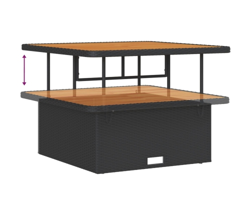 Conjunto de Comedor de Jardín de 3 Piezas con Cojines Negros de Poliratán y Acacia