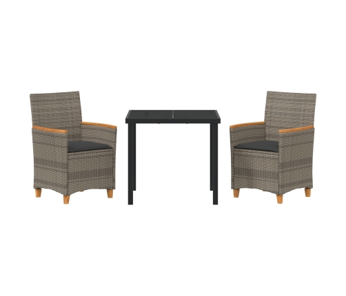 Conjunto de Comedor de Jardín  de 3 Piezas con Cojines Gris Poliratán