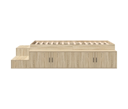 Cama de Almacenamiento roble Sonoma madera elaborada 90 x 190 cm