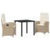Set de Comedor de Jardín de 3 Piezas con Cojines Beige Poliratán