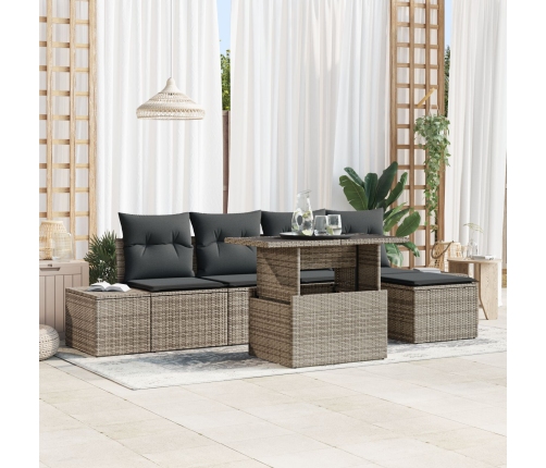 Conjunto de Sofás de Jardín  6 Piezas Beige Ratán y Poliéster