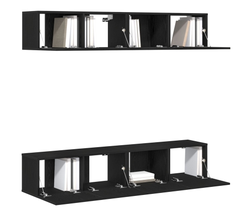 Conjunto de 4 piezas de gabinete de TV de pared de  en madera de roble negro