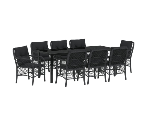 Conjunto de comedor de jardín  de 9 piezas con cojines negro poliratán