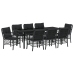 Conjunto de comedor de jardín  de 9 piezas con cojines negro poliratán