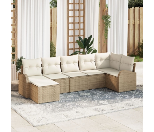 Conjunto de Sofá de Jardín de 7 Piezas con Cojines Beige de Polirratán