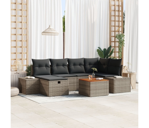 Set de Sofá de Jardín Set de 7 Gris Poliratán Sofá Exterior