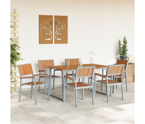 Juego de Comedor de Jardín Conjunto de 7 Gris, Madera Metal