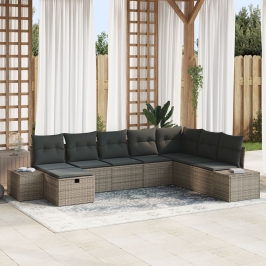 Conjunto de Sofá de Jardín de 8 Piezas con Cojines Gris Ratán Poliéster
