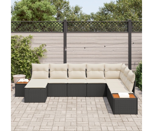 Conjunto de Sofá de Jardín de 8 Piezas con Cojines Negro Poliratán Acacia