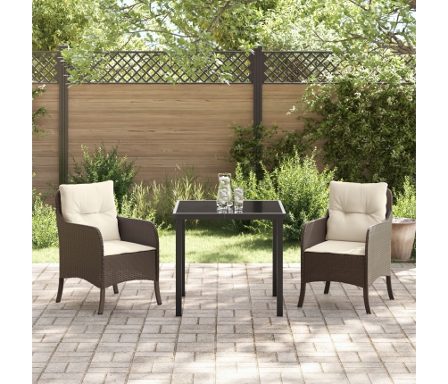 Conjunto de comedor de jardín  de 3 piezas con cojines Marrón Poliratán