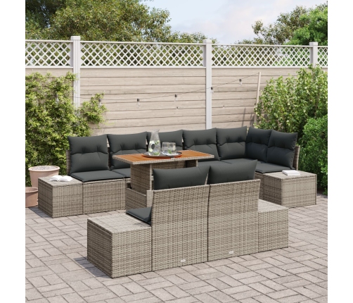 Set de Comedor de Jardín de 9 Piezas  con Cojines Gris Poliratán Acacia