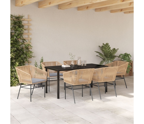 Set de Comedor de Jardín de 7 Piezas  con Cojines Marrón Ratán Polimérico