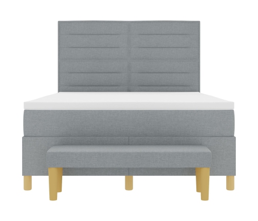 Cama con Canapé con Colchón y Banco Gris Claro 140x190 cm Tela