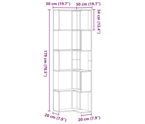 Estante Esquinero  de 5 Niveles en Roble Negro 50x50x179 cm de Madera