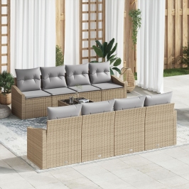 Conjunto de Sofá de Jardín de 7 Piezas con Cojines Beige Poliratán
