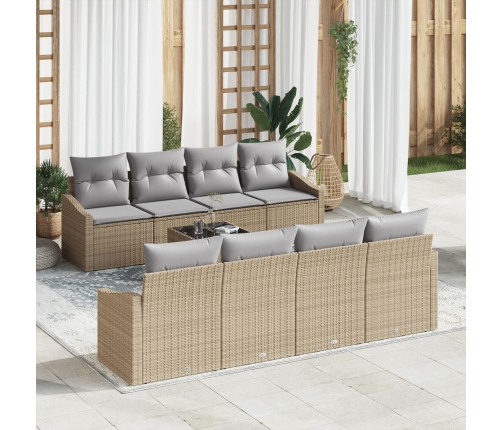 Conjunto de Sofá de Jardín de 7 Piezas con Cojines Beige Poliratán